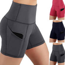 Pantalones cortos deportivos para mujer, Shorts ajustados de cintura alta con bolsillo, elásticos, para correr, Fitness 2024 - compra barato