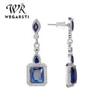 WEGARSTI New Arrival Trendy Gemstones Silver 925 Jewelry Aquamarine Drop Earrings For Women Silver Blue Sapphire Earrings 2024 - buy cheap