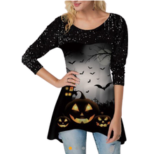 Женская футболка на Хэллоуин, с принтом тыквы, Повседневная Длинная Футболка большого размера с длинным рукавом и круглым вырезом, черного цвета, S-5XL 2024 - купить недорого