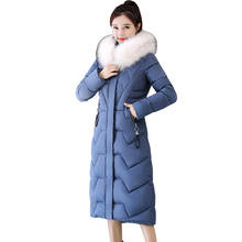 Parka gruesa con capucha para mujer, abrigo largo medio ajustado de talla grande, Plumífero de algodón para mujer T387 2024 - compra barato