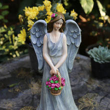 Decoração de jardim figuras para ao ar livre, jardinagem do campo americano, decoração de resina personagem anjo flor fada 2024 - compre barato