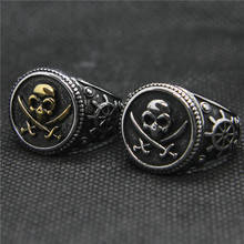 Drop Ship 7-14 Golden Skull Ring 316L Stainless Steel Mens Punk New Pirate Skull Ring 2024 - buy cheap