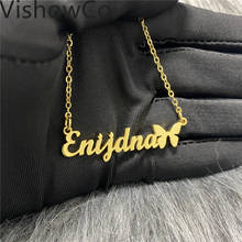 Модное ожерелье с именем VishowCo из нержавеющей стали на заказ, золотое ожерелье-чокер с надписью, подвеска с именной табличкой, подарок 2024 - купить недорого