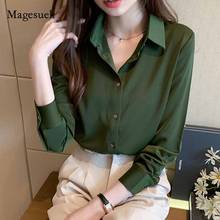 2020 Autumn All-match Satin Casual Turn-down Collar Women Blouses Solid Single-breasted Cardigan Long Sleeve Shirt Blusas 11053 2024 - buy cheap