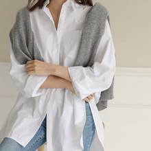 2021 Long sleeve Shirt Women White Turn Down Collar Basic Casual Teen Gril Oversize Shirt Women Loose Blouse for Leisure 2024 - buy cheap