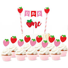 Strawberry Cake Decoration Insert Topper ONE Pink Straw Tag Fruit Theme Baby Shower Birthday Wedding Party Decoration Favor 2024 - buy cheap