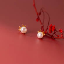 Real 925 Sterling Silver Cute Small Pearl Stud Earrings For Women Minimalist Animal Cow Fine Jewelry Female Girls Gift Wholesale 2024 - buy cheap