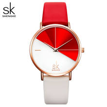 Shengke relógio de pulso feminino com pulseira de couro, relógio analógico de quartzo com pulseira de couro falso, cores simples e da moda 2024 - compre barato