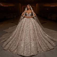 Royal Princess Wedding Dresses 3D Floral Appliques Sweetheart Puffy Bridal Gowns 2021 Beaded vestidos de la celebridad 2024 - buy cheap