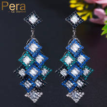 Pera-pendientes colgantes grandes y largos de circonia cúbica para mujer, aretes geométricos de color azul real, color negro y dorado, joyería de marca E611 2024 - compra barato