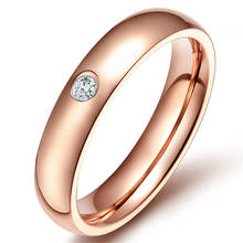 Парные кольца из нержавеющей стали для женщин, кольцо с одним кристаллом для мужчин, розовое золото, Женские Ювелирные изделия, серебряное обручальное кольцо, Femme Vintage 2024 - купить недорого
