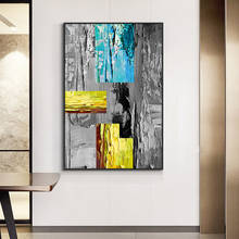 Pintura geométrica abstrata artesanal, amarela, azul, pintada à mão, pintura a óleo em tela, arte de parede moderna para decoração de casa, 100% 2024 - compre barato