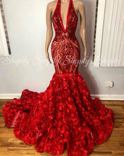 Long Sexy Prom Dresses 2022 See Through Mermaid Style Sequin Real Picture African Black Girl Red Gala Prom Dress 2024 - buy cheap