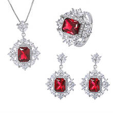 Vintage Ruby Gemstone Drop Earrings/Rings/Necklace High Carbon Diamond Wedding Engagement Fine Jewelry Set Charms Gift for Women 2024 - buy cheap