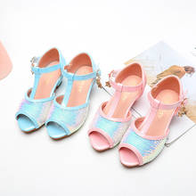 Children's Sequin Princess Sandals Girls High-heeled Square Sandals 2020 Summer Girls Shoes 2024 - buy cheap