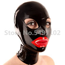 handmade rubber latex sexy exotic lingerie black red lips open mouth mask hood hoods cekc zentai fetish costums back zipper 2024 - buy cheap