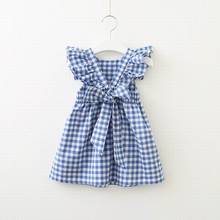 Girl Plaid Dress 2020 Summer New Style Backless Big Bow Cotton Flare Sleeve Princess Dress Kid Clothes LT032 2024 - buy cheap