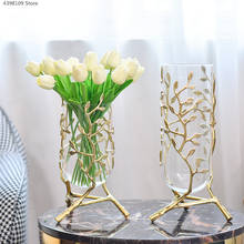 Скандинавская Современная Золотая стеклянная ваза, домашняя декоративная столешница, прозрачная стеклянная гидропонная ваза для цветов, аксессуары 2024 - купить недорого