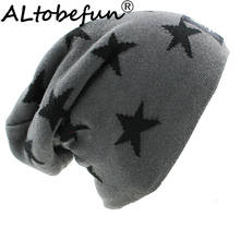 Altobefun chapéu de inverno masculino, bonés com design estrelas, chapéus de inverno para homens e mulheres, pele falsa, quente, gorro de malha bht034 2024 - compre barato