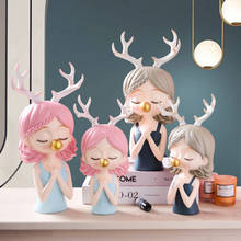 Cute Angel Deer Girl Figurines Resin Fairy Garden Miniatures Ornaments Girl Elf Statue Home Decoration Accessories Birthday Gift 2024 - buy cheap