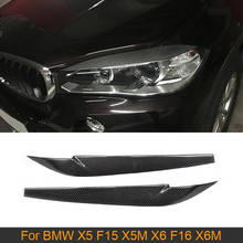 Fibra de carbono farol sobrancelhas cobre pálpebras para bmw x5 f15 x5m x6 f16 x6m 2015 2016 2017 2 pçs frente lâmpada pálpebras frp preto 2024 - compre barato