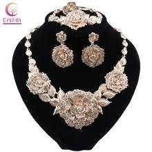 CYNTHIA Gold Color Crystal Rhinestones Flower Shaped Necklace Earrings Bracelet Ring Sets African Bridal Jewelry Sets 2024 - buy cheap