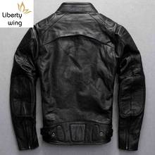 Free Shipping New Mens Top Skulls Genuine Leather Suit Cowhide Motorcycle Jacket Special 2024 - buy cheap