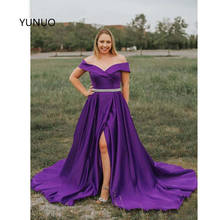 YUNUO 2022 Matte Satin Off Shoulder Long Prom Party Dresses with Beaded Pockets Formal A Line Slit Evening Pageant Dress 2024 - buy cheap