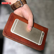 New Men's Clutch Bag Vintage Leather Large Capacity Men Long Wallet Ticket Holder Multi-card Purse Mobile Phone Wallets Original 2024 - buy cheap