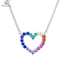 Colar com pingente coração de zircônia, colar feminino luxuoso colorido arco-íris prata esterlina 925 2024 - compre barato