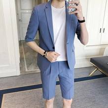 Blue Jacket With Short Pants 2 Pieces Fashion Summer Men Suit Male Terno Tuxedos Men Wedding Suits Blazer Dress For Men 2 Pieces 2024 - buy cheap