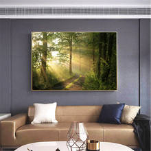 Pintura en lienzo de Sunshine en el bosque verde, arte de pared, pintura al óleo, carteles de paisaje, impresiones para decoración de sala de estar 2024 - compra barato