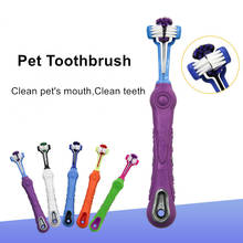 Cepillo de dientes suave para perros y gatos, accesorio de limpieza multiángulo de tres cabezales, cuidado Dental para mascotas 2024 - compra barato
