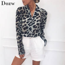 Винтажная блузка с длинным рукавом, сексуальная леопардовая блузка с отложным воротником, Женская Офисная рубашка, туника, повседневные свободные топы размера плюс, блузы 2024 - купить недорого