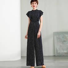 2022 Women Summer Polka Dot Jumpsuit Overalls Party High Street Chiffon Elegant Ruffles Wide Leg Black Rompers Clothing 3XL 4XL 2024 - buy cheap