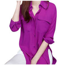 Женская весенне-осенняя блузка с длинными рукавами и отложным воротником, Офисная шифоновая блузка рубашка, повседневные свободные топы, большие размеры, Blusas Femininas 2024 - купить недорого