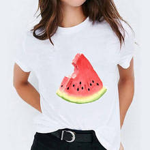 Camisetas de manga corta con estampado de sandía para mujer, playera con estampado de fruta y acuarela, ropa para mujer 2024 - compra barato