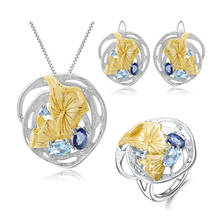 GEM'S BALLET Lotusleaf Natural Sky Blue Topaz 925 Sterling Silver vintage Necklace Sets Handmade For Women Fine Jewelry Sets 2024 - buy cheap