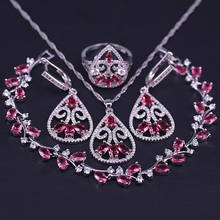 Rose Red Leaf Square Rose Red Stone Silver Color Costumer Jewelry Set Earrings Ring Necklace Bracelet Set In Store 2024 - buy cheap