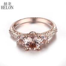 HELON VS Full cut Diamonds Ring Solid 10K Rose Gold Round Natural Morganite Diamonds Wedding Anniversary Women Fine Jewelry Ring 2024 - buy cheap
