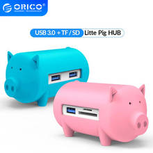 Orico-usb 3.0 hub litte pig, 3 portas com leitor de cartão sd tf, adaptador para macbook air, laptop, pc, usb, otg 2024 - compre barato