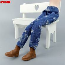 Синие модные рваные джинсовые брюки для куклы Барби Одежда Брюки для Барби 1/6 BJD аксессуары для кукольного домика Детские и детские игрушки 2024 - купить недорого