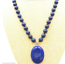 8MM blue Lapis Lazuli Beads Necklace 18" & 18x28mm 2024 - buy cheap