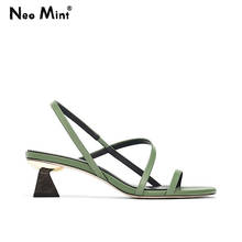 2021 Geometric Heel Cross-tie Slipper Sandals Slip on Narrow Band High Heel Sandals Women Open Toe Summer Sandals 2024 - buy cheap