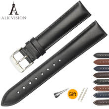 Ремешок для наручных часов ALK из натуральной кожи, черный коричневый браслет с металлической пряжкой, 18 мм 20 мм 16 мм 2024 - купить недорого