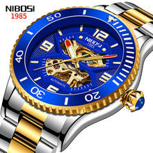 Nibosi relógio mecânico masculino automático, de marca famosa e luxuosa, relógio de esqueleto dourado, luminoso, à prova d'água, vintage para homens 2024 - compre barato