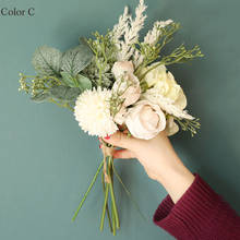 Buquê de flores com folhas de eucalipto, flor artificial para decoração de casamento, nupcial com verduras 2024 - compre barato