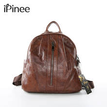 IPinee-mochila de piel auténtica para mujer, bolso de viaje, escolar, de alta calidad, color negro 2024 - compra barato