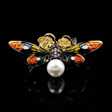 CIZEVA  Color Ring for Women Cute Colored Bee Enamel Epoxy Finger Ring Luxury Nature Pearl Black Gold Color CZ Cocktails Jewelry 2024 - buy cheap