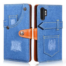 Новое поступление 2019, модный джинсовый Стильный чехол из искусственной кожи с защелкой для samsung Galaxy Note 10 Plus Note 10 + Note10 5G, ковбойский кошелек 2024 - купить недорого
